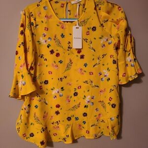 Pleione Yellow Floral Blouse